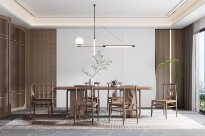 新中式家居餐厅3D模型下载